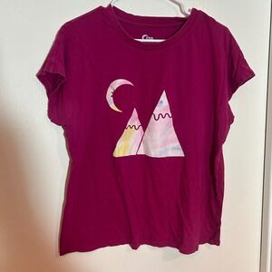 Zyia Active Womens XL Plum Berry Mountain Moon Graphic Tee 100% Cotton Shirt